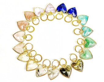 Mothers Day Gift. Natural Faceted Gemstone Heart Huggie Hoops. Free Shipping and Gift wrapping. Available in 9 gemstones
