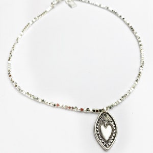 Silver beaded Flaming Sacred Heart Necklace. Made in Melbourne. Free Shipping and Gift Wrapping image 3