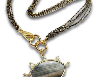 Gold and Black Mystic/Evil Eye Chain. Gemstone Eye Pendant. Free Shipping and Gift Wrapping.