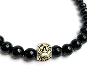 Handcrafted 925 Silver The Chinese Four Mythic Beasts Bead Lucky Animal Beads Good Luck on Onyx Necklace.