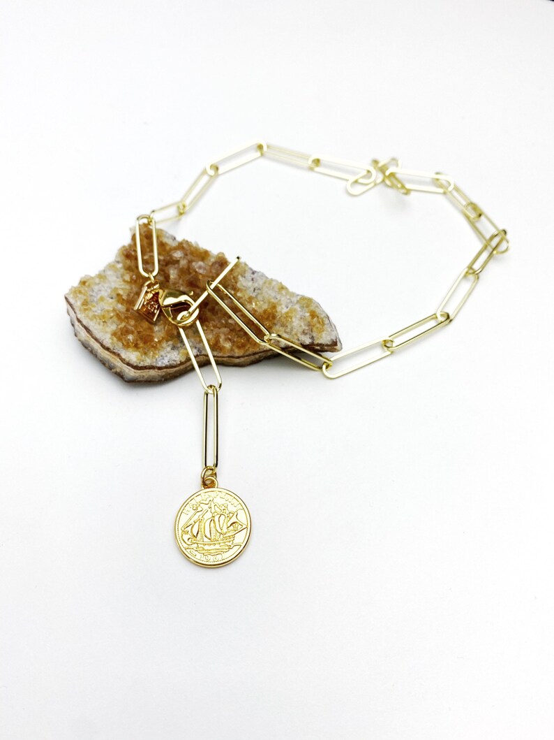 Free Gift Wrapping Australian 24K Gold Plated Coin on 24K Gold Electroplated Paperclip Chain Free Shipping Made in Australia.