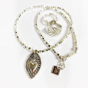 Silver beaded Flaming Sacred Heart Necklace. Made in Melbourne. Free Shipping and Gift Wrapping image 4