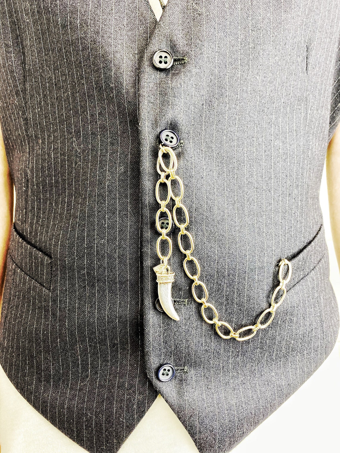 Mens Dapper Waistcoat Chain With Silver Tusk Charm. Free Etsy