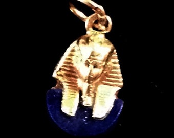 18K King Tut Pendant 9/16 inch with Lapis Blue Colored Stone - Middle Eastern Jewelry