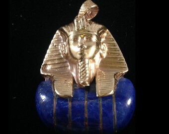 18K King Tut Pendant with Lapis Blue Colored Stones - Middle Eastern Jewelry