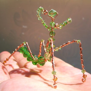 手作りビーズのカマキリサンキャッチャー：スワロフスキー昆虫アート