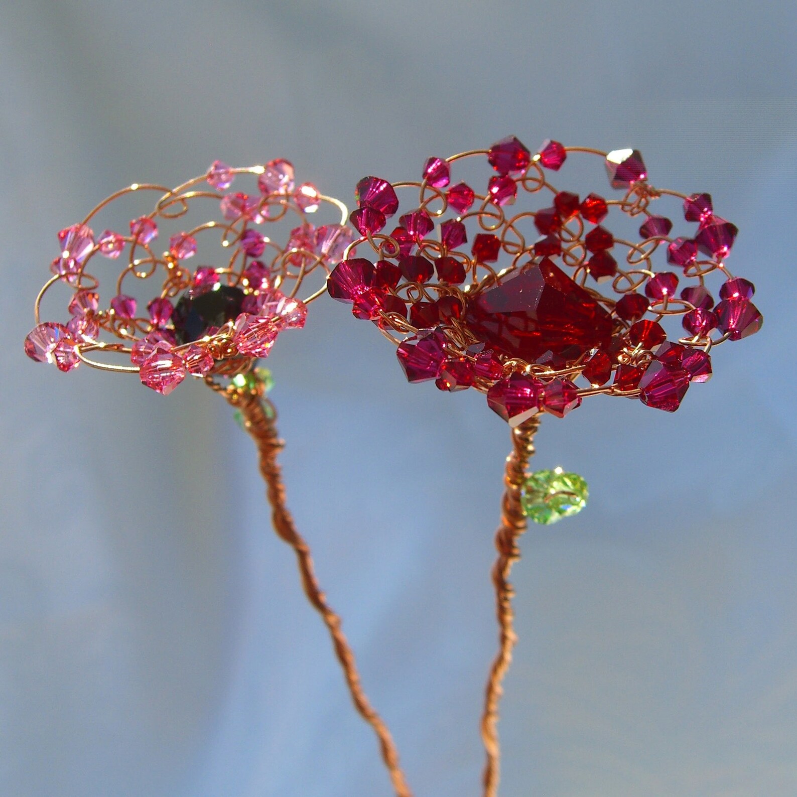 Beaded Wire Flower Suncatcher Handmade Pink Swarovski Crystal Etsy
