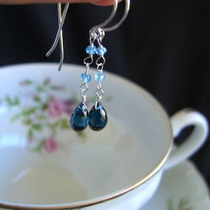Blue Topaz & Aquamarine Drop Earrings, Silver Earrings, London Blue Topaz, December and March Birthstone