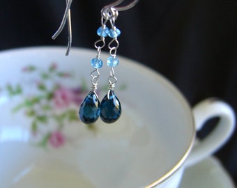 Blue Topaz & Aquamarine Drop Earrings, Silver Earrings, London Blue Topaz, December and March Birthstone
