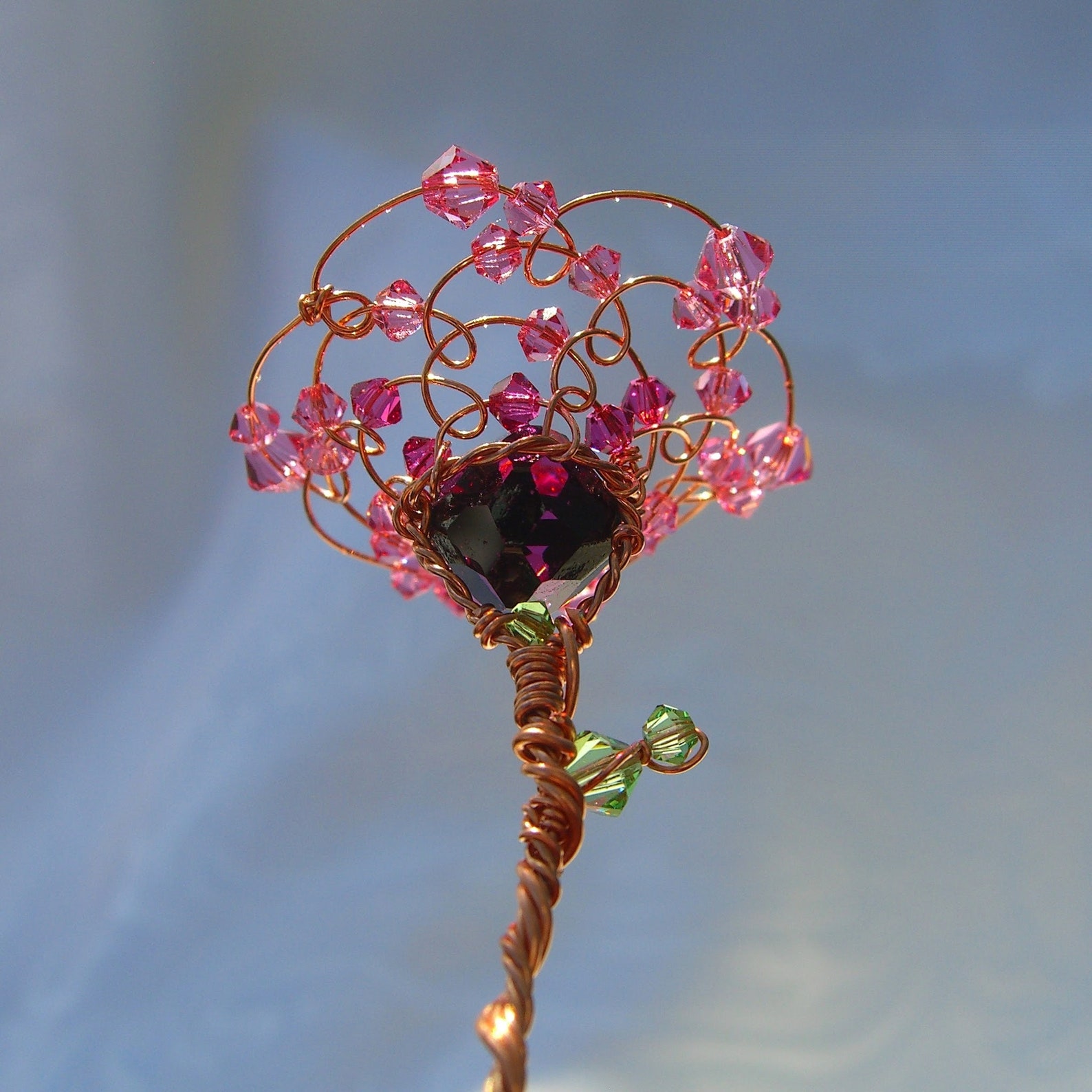 Beaded Wire Flower Suncatcher Handmade Pink Swarovski Crystal Etsy