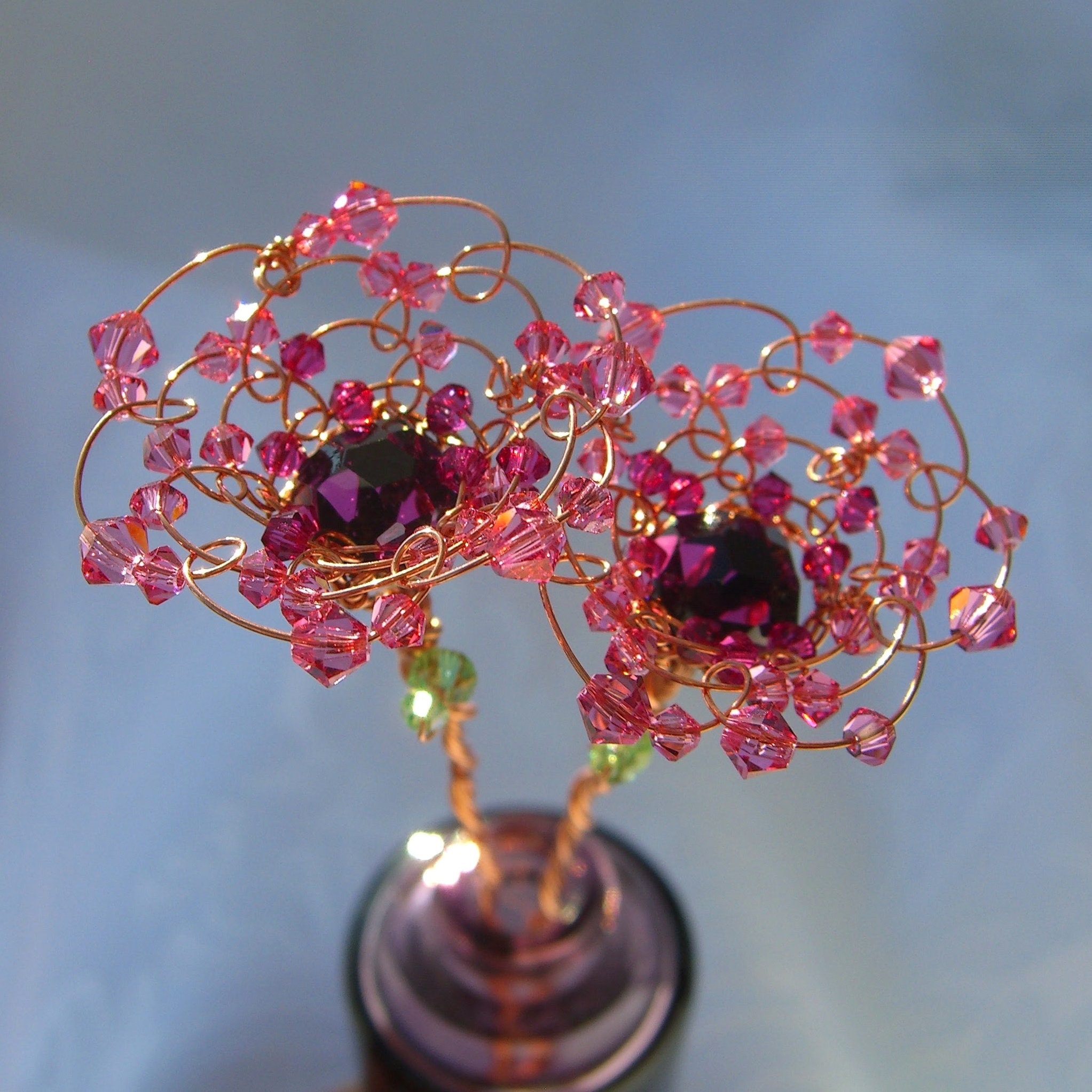 Beaded Wire Flower Suncatcher Handmade Pink Swarovski Crystal Etsy