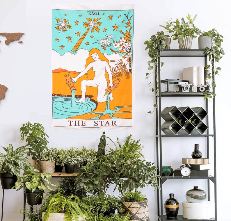 Tarot Flag Tapestry The Sun The Moon The Star Tapestry Hippie Cotton Printed Handmade Wall Hanging Wall Tapestries