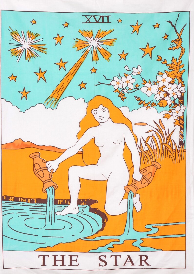 Tarot Flag Tapestry The Sun The Moon The Star Tapestry Hippie Cotton Printed Handmade Wall Hanging Wall Tapestries