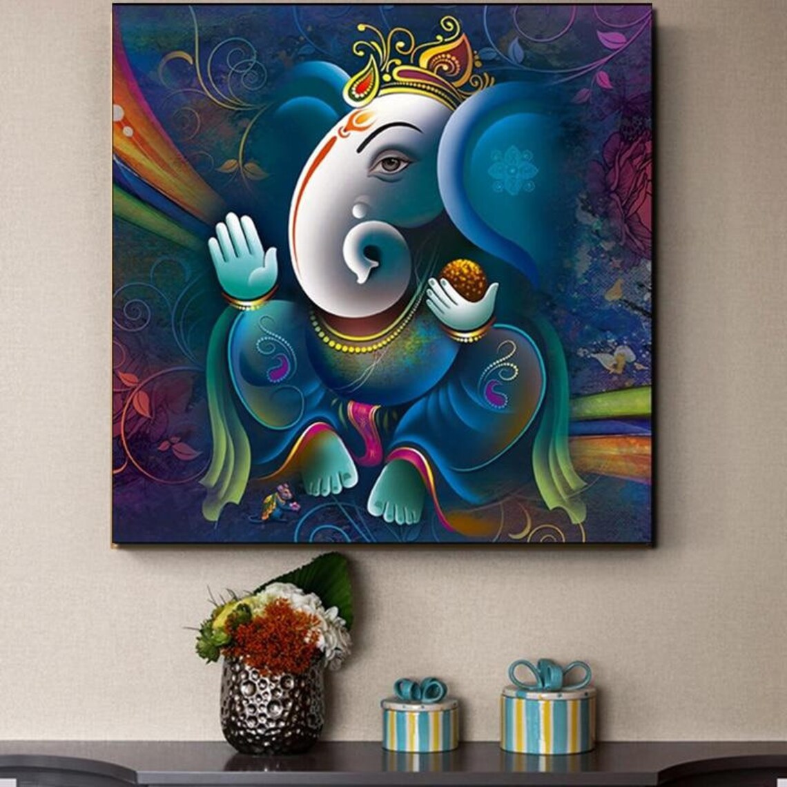 Ganesha Painting HQ Canvas Print Living Room Home Decoration Etsy