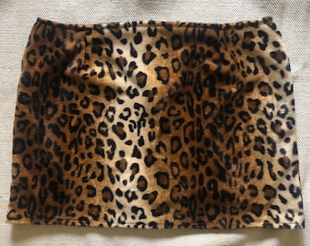 Natürlicher Leopard Fell Velboa Reißverschluss Minirock Punk Rocker 6 8 10 12 14 16 18 20 22 Made in the UK 1990er Jahre vibe braun