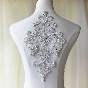 Sparkling Rhinestone Applique Heavy Beads Diamante Lace Patch sewing on Bridal Wedding Ball Dress Gown