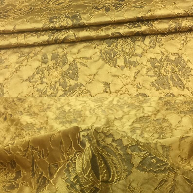 Rose Floral Emboss Jacquard Fabric Polyeter Brocade Damask for Haute Couture Costume Suit Design Sold by 1 Yard Yellow