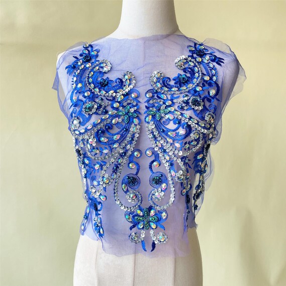 princess polly baby blue dress Heavy Beads Rhinestone Applique Diamante Lace Patch Sewing on Bridal  Wedding Dress Dance Gown 1 PC