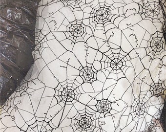 Black Embroidery Lace Fabric Spider Web Mesh Trims with Sequin DIY Wedding Bridal Evening Dress Veil Sold by the yard