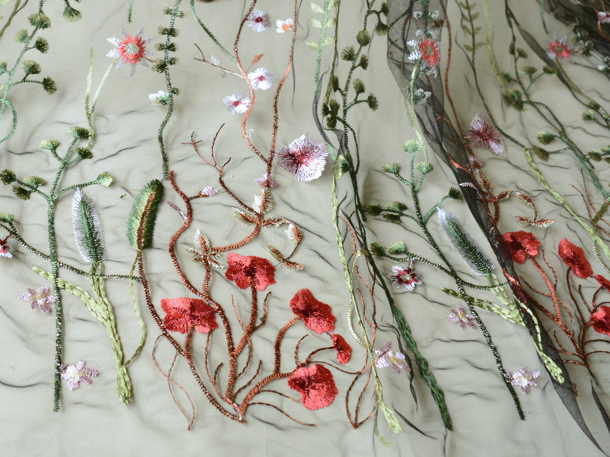 Vintage Embroidery Vine Flower Lace Fabric Materials Lace Mesh Etsy