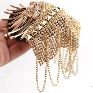 Shoulder Patches Tassel Chain Suit Crystal Epaulet Fringe Shoulder Badge Rhinestone Applique for wedding Dance Punk Costume