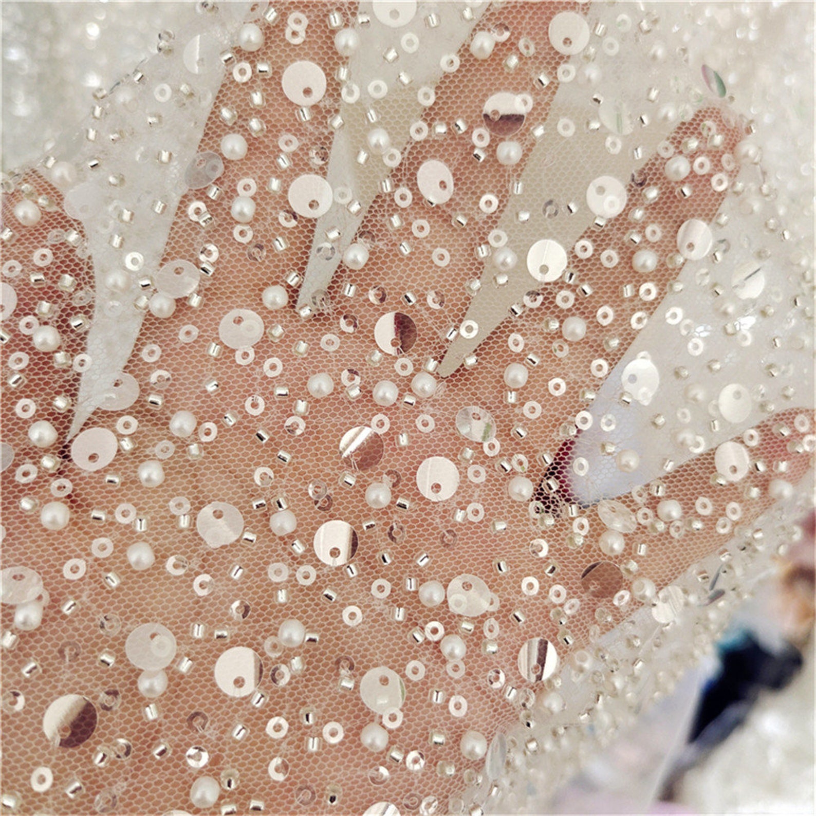 Heavy Beaded Lace Fabric Mesh Materials With Sparkling Sequin Etsy