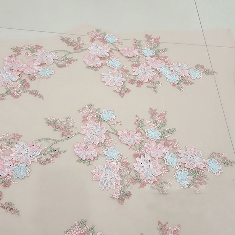 Vintage 3D Flower Embroidery Lace Fabric Materials Prom Fabrics Mesh DIY Wedding Bridal Full Evening Dress 59 Width Sold by 1 yard