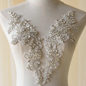 Sparkling Rhinestone Applique Heavy Beads Motif Diamante Lace Patch sewing on Bridal Wedding Ball Dress Gown