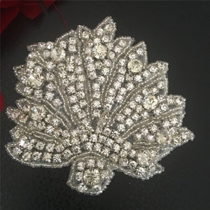 Shell Bridal Rhinestone Applique Diamante Appliques Bridal Sash Applique Patch DIY Bridal Dress Applique Crystal Wedding Applique with Beads