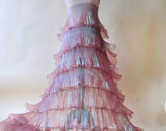 Iridescent Organza Fabric for Party Dress Making Ethereal Fairycore Cosplay Material Tulle