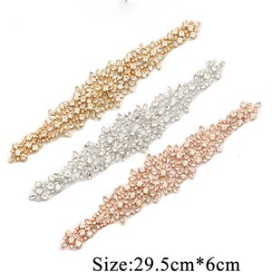 Sparkling Bridal Belt Rhinestone Applique Rose Gold Wedding Belt Crystal Diamante Bridesmaid Sash for Wedding Dress