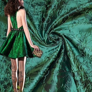 Grüne Prägung Jacquard Stoff Polyeter Brokat Damast für Haute Couture KostümAnzug Design Verkauft um 1 Meter