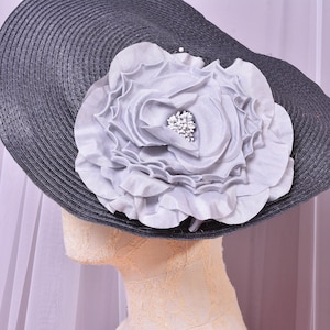 Silk Flower Millinery Fascinator Flower Hat Mount Wedding Prom Bridesmaid Headpiece Prop - Silver