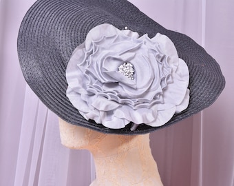 Silk Flower Millinery Fascinator Flower Hat Mount Wedding Prom Bridesmaid Headpiece Prop - Silver
