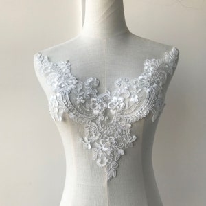 Off White V Neck Lace Applique Trims Materials Corded Embroidery Lace ...