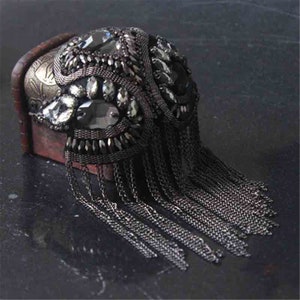 Shoulder Patches Tassel Chain Suit Crystal Epaulet Fringe Shoulder Badge Rhinestone Applique for wedding Dance Punk Costume