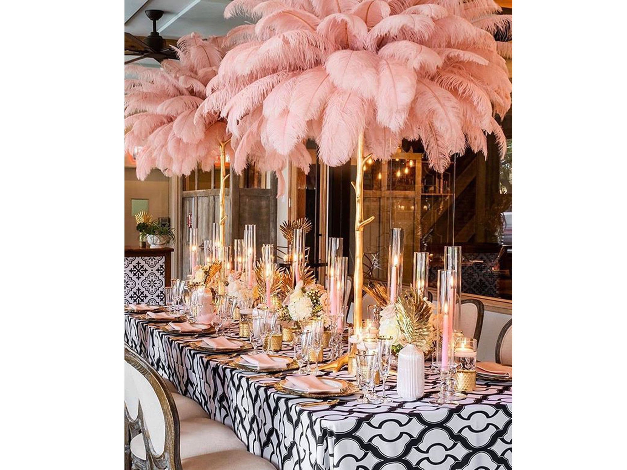 Rose Ostrich Feather Decor 15-70cm 6-28 Ostrich Feathers Crafts DIY Vases  Party Table Centerpieces Carnival Wedding Decoration
