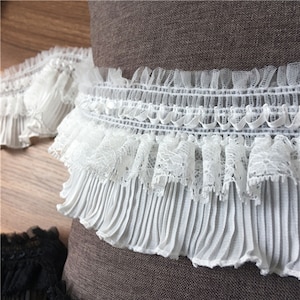 Chiffon Pleated Lace Trims Folded Ribbon Fringe Edge for Wedding Girl Dress Gown Doll Decor DIY Craft By the Yard