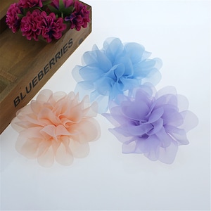 5pcs 12cm 3D Flower Chiffon Applique Patches Handcraft Appliques Lace Motif With Rhinestone Sewing on Bridal Wedding Evening Dress Gown
