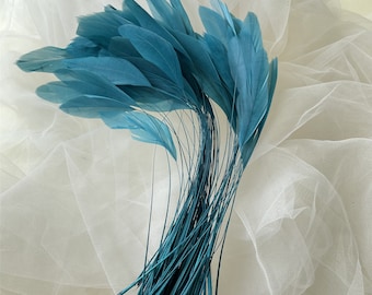 Teal Natural Stripped Coque Feathers for DIY Millinery Plume Craft Hat Making Headpiece Dyed Rooster Loose Feather Handcrafts 5-7" 10 PCS