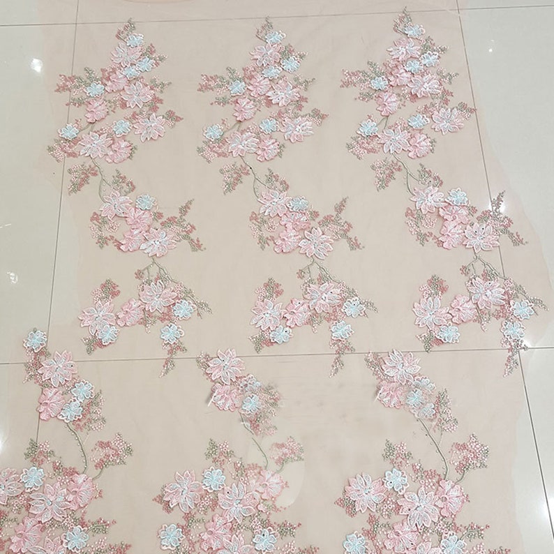 Vintage 3D Flower Embroidery Lace Fabric Materials Prom Fabrics Mesh DIY Wedding Bridal Full Evening Dress 59 Width Sold by 1 yard