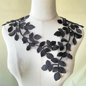 Vine Embroidery Lace Applique Motif Forest Leaves Patches Appliques Sewing on Bridal Evening Girl Dress Gown 1 Pair