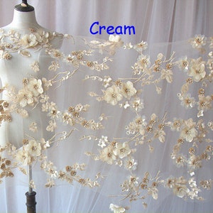 Ricamo 3D Floreale Pizzo Tessuto Materiali Tessuti a rete con perle di strass Passamanerie Fai da te Abito da sposa da sposa Costume da ballo 51 "Larghezza
