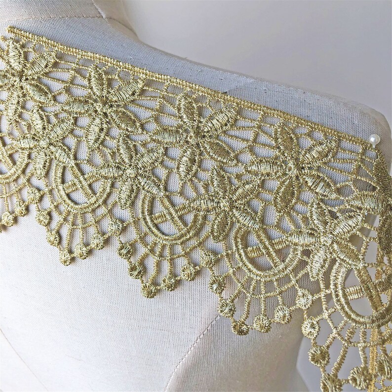 Gold Guipure Lace Trim Embroidered Corded Lace Edging Trimmings Lace Ribbon DIY Baby Crown Headpiece Bridal Wedding Dress Crafts 1 yard