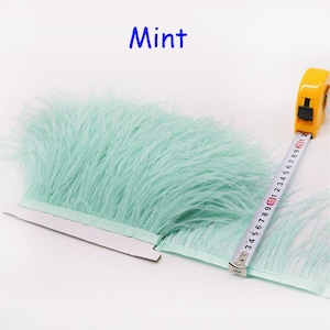 10-15 cm Width Mint Ostrich Feather Trimming Fringe Tassels with Satin Ribbon Decor for Dress Sewing Millinery Crafts Costumes by the Meter