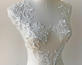 Vintage Off White Lace Floral Applique Motif garnitures matériaux Sequin broderie fleur dentelle appliquée sur la robe de mariée mariage robe de couture 1 paire