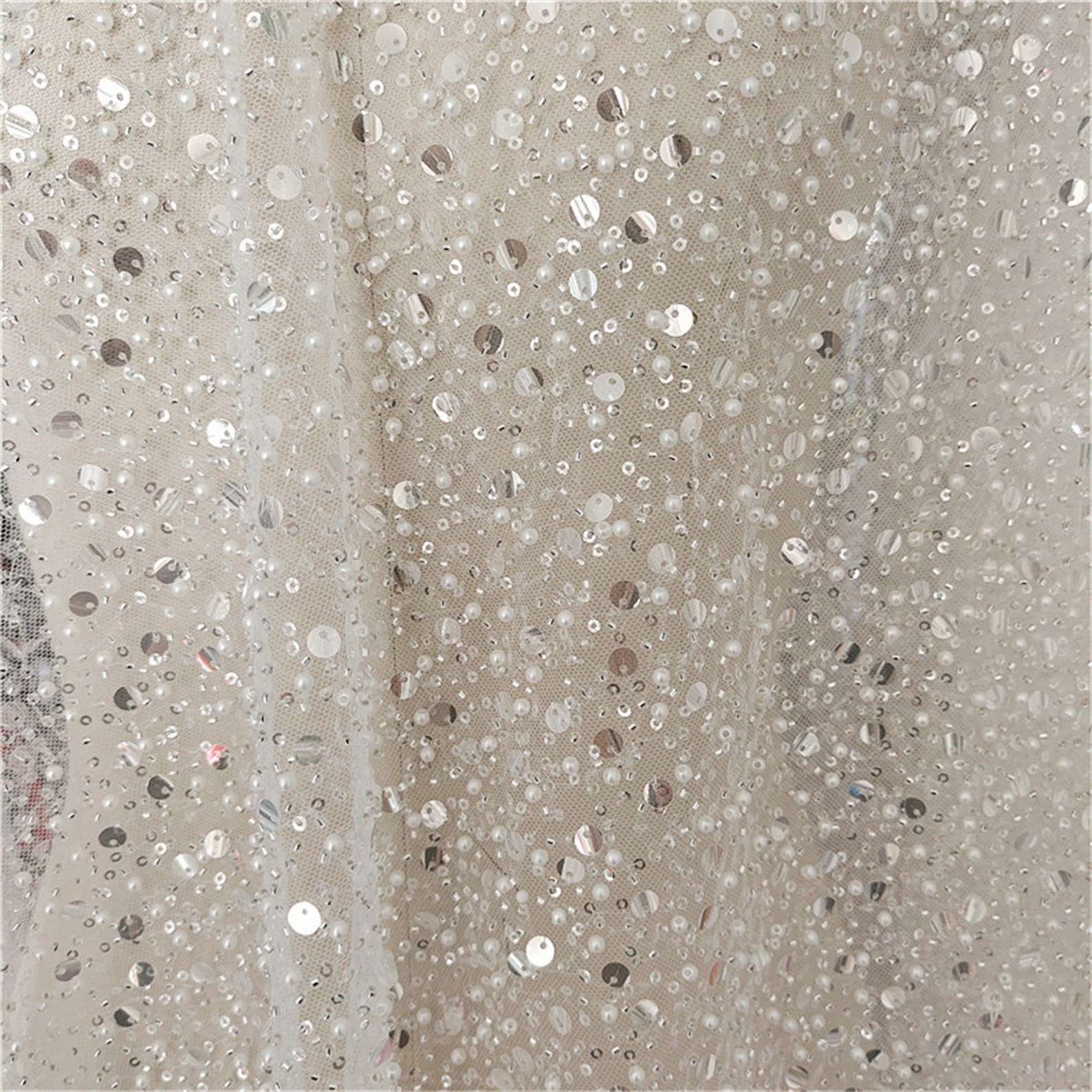 Heavy Beaded Lace Fabric Mesh Materials With Sparkling Sequin Etsy