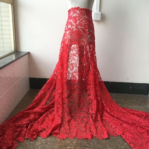 Red Embroidery Flower Guipure Lace Fabric Trimmings Materials Fabrics DIY Dance Costume Ballroom Latin Dress Tutu 49&quot; Width Sold by 1 yard