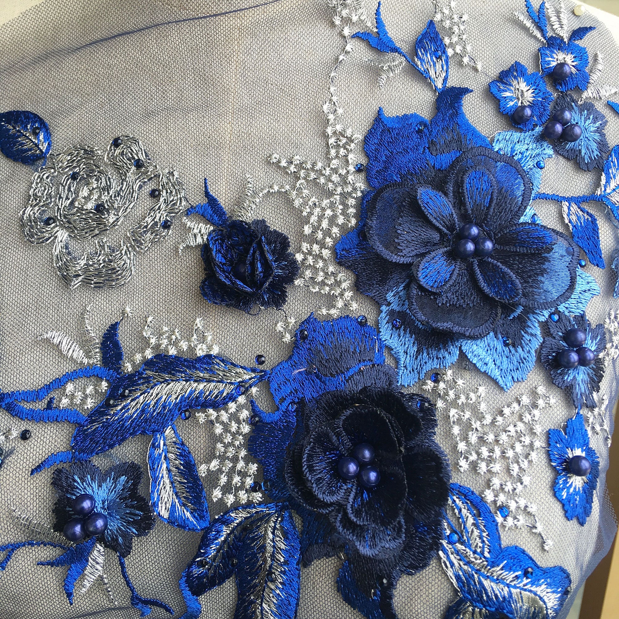 Sapphire Embroidery Lace Applique Motif 3D Floral Beads - Etsy