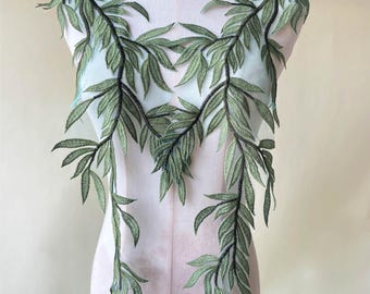 Leaves Lace Applique Embroidery Stitch Patch Motif for Bridal Gown Wedding Dresses Craft Project